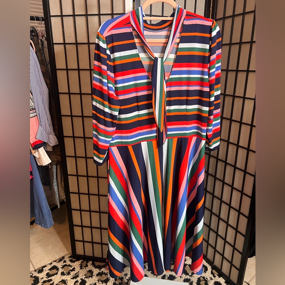 Eloquii colorful striped mock neck 3/4 sleeve dress size 14 - Picture 4 of 5